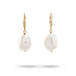 WHITE BAROQUE FRESHWATER PEARL EARRINGS WITH YELLOW GOLD FRENCH CLIP - EARRINGS