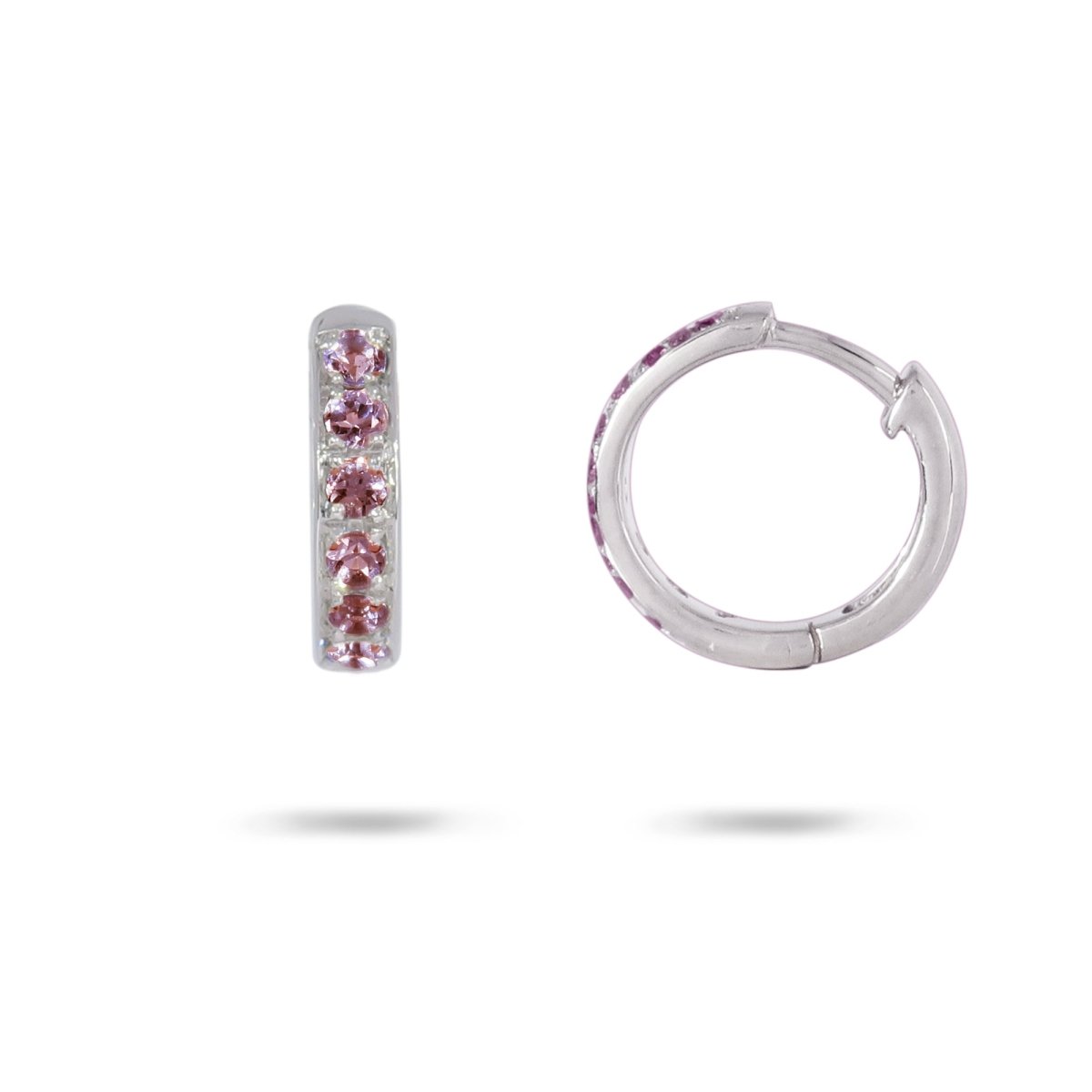 PINK TOURMALINE HUGGIE EARRINGS IN STERLING SILVER - EARRINGS