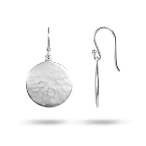 HAMMERED DISC DROP EARRINGS IN STERLING SILVER MATTE FINISH