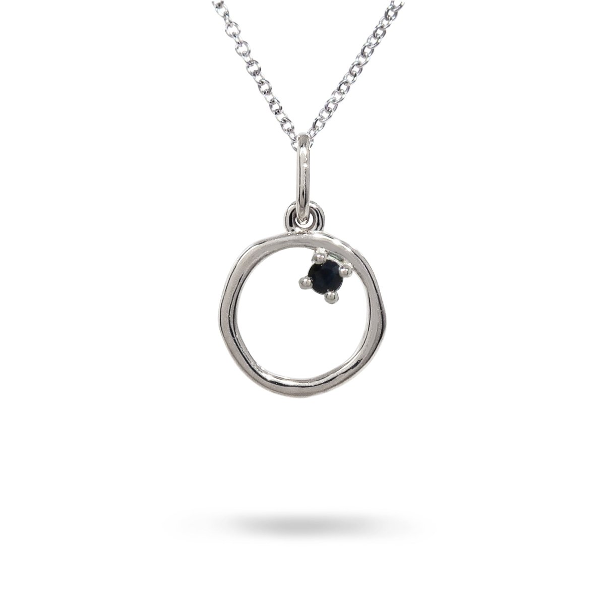 12MM ORGANIC CIRCLE WITH BLACK DIAMOND IN STERLING SILVER - NECKLACES