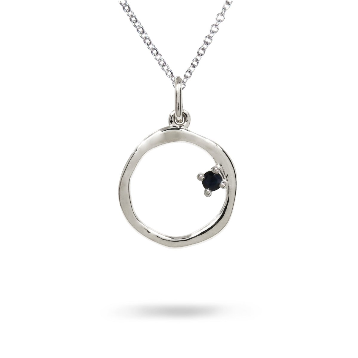 15MM ORGANIC CIRCLE WITH BLACK DIAMOND IN STERLING SILVER - NECKLACES