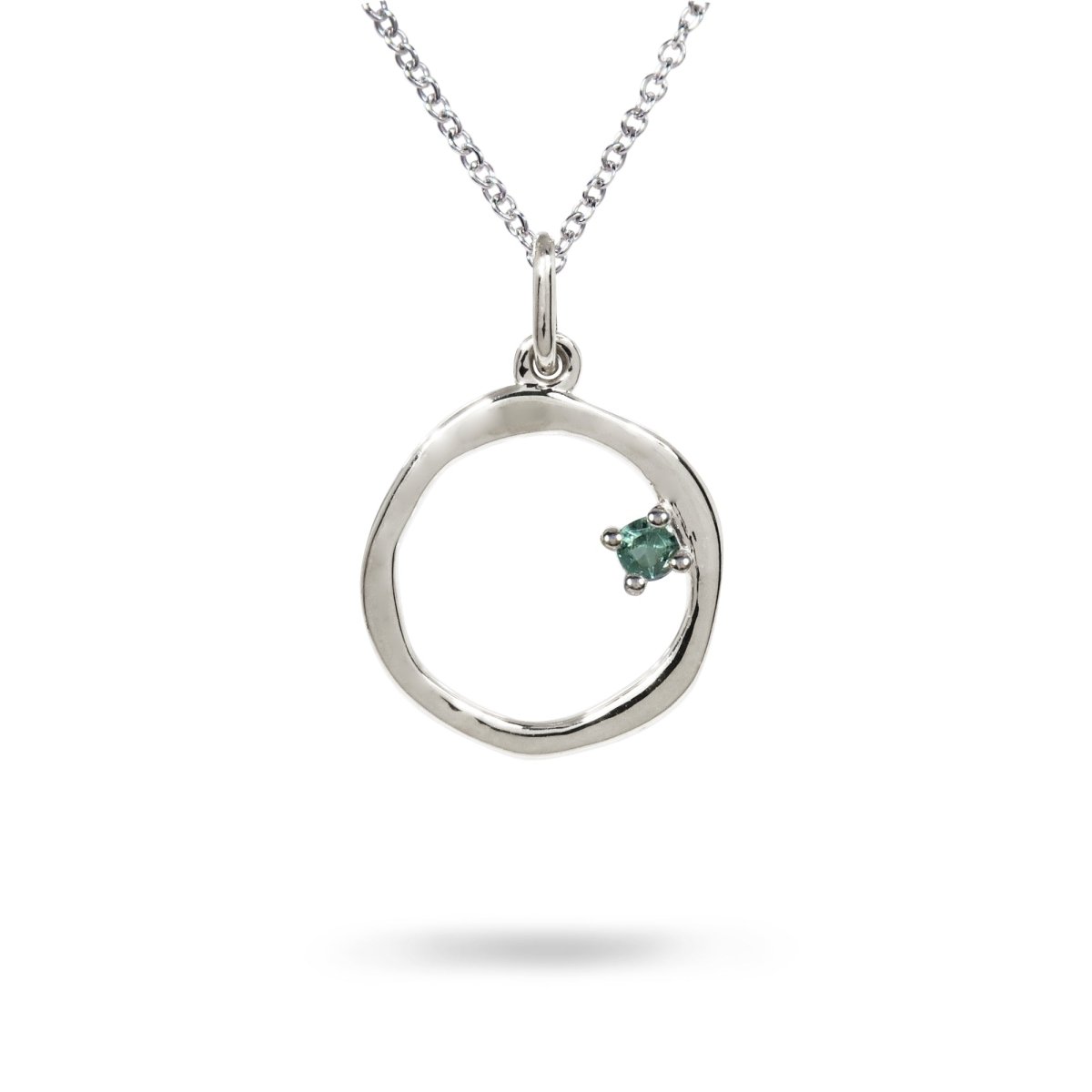 15MM ORGANIC CIRCLE WITH BLUE TOURMALINE IN STERLING SILVER - NECKLACES