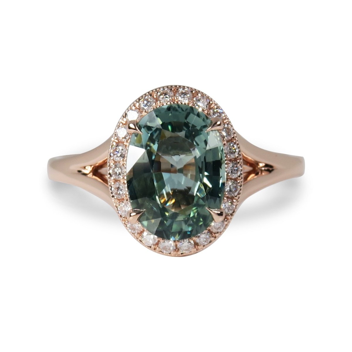 OVAL GREEN BLUE SAPPHIRE RING IN ROSE GOLD - ALL RINGS