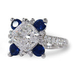 CUSHION CUT DIAMOND WITH BLUE SAPPHIRE ENGAGEMENT RING - ALL ENGAGEMENT RINGS