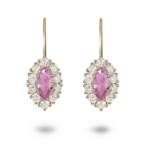 MARQUISE PINK SAPPHIRE & DIAMOND HALO DROP EARRINGS - EARRINGS