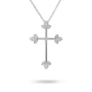 FLORAL CROSS NECKLACE IN WHITE GOLD - NECKLACES