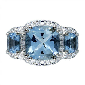 TRIOMPHE RING WITH AQUAMARINES AND DIAMONDS - ANNIVERSARY & CELEBRATION RINGS