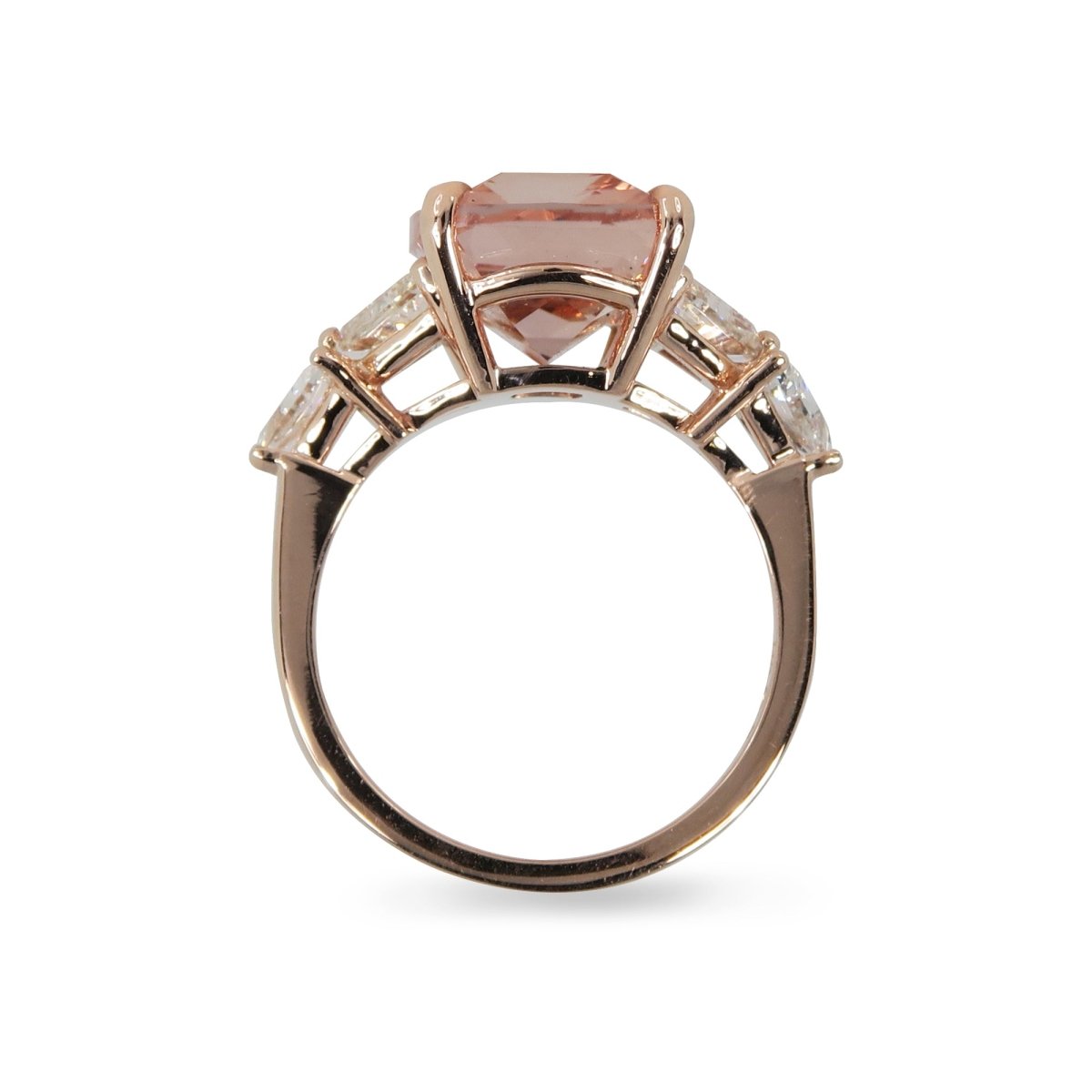 CUSTOM MORGANITE & DIAMOND FIVE-STONE COCKTAIL RING IN 14K ROSE GOLD -