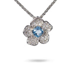 DIAMOND PAVÉ FLOWER NECKLACE WITH BLUE TOPAZ IN 14K WHITE GOLD - 