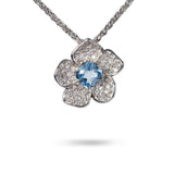 DIAMOND PAVÉ FLOWER NECKLACE WITH BLUE TOPAZ IN 14K WHITE GOLD - 
