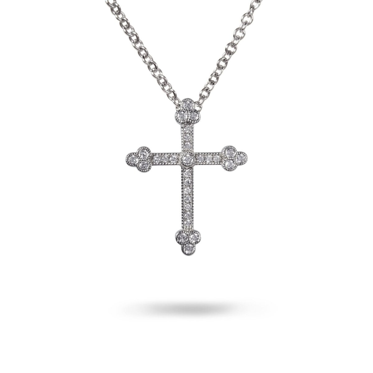 BUDDED CROSS PENDANT IN 14K WHITE GOLD - 