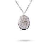 HAND ENGRAVED FAMILY CREST PENDANT CHARM IN WHITE GOLD - 