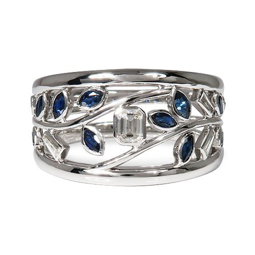 EMERALD CUT DIAMOND AND BLUE SAPPHIRE RING - ALL RINGS