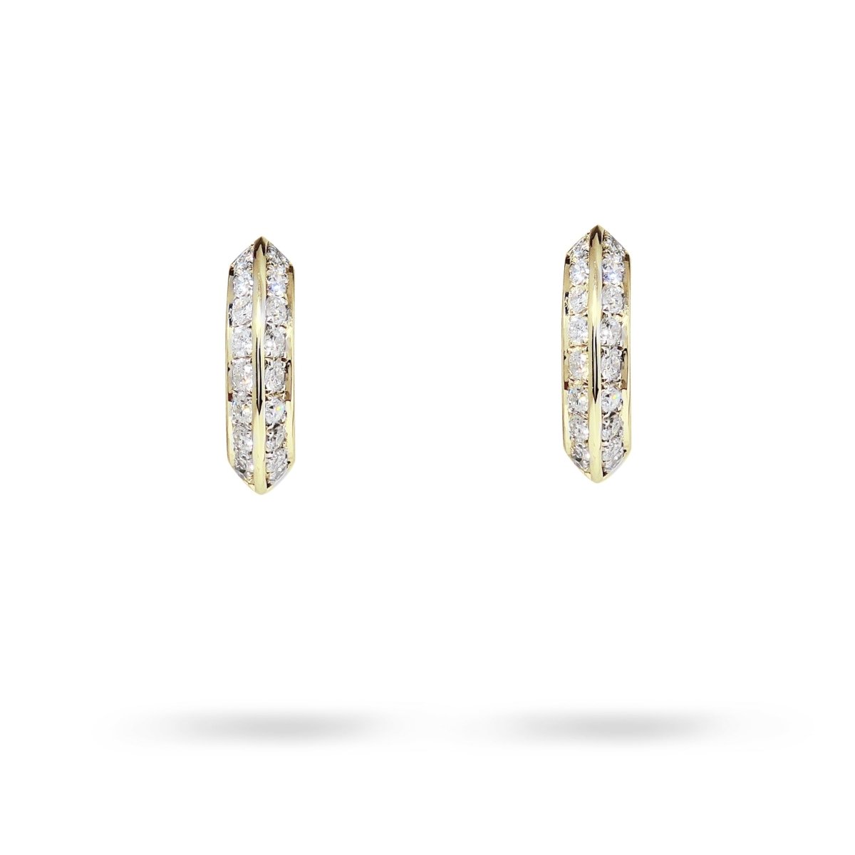 KNIFE EDGE SMALL HUGGIE HOOPS WITH DIAMOND IN YELLOW GOLD - 