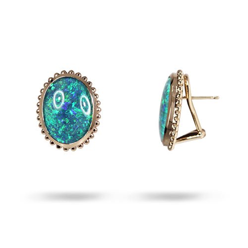 BLACK OPAL EARRINGS IN YELLOW GOLD - 