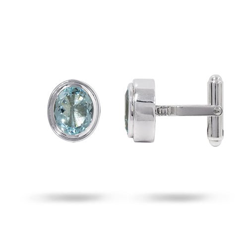 AQUAMARINE CUFF LINK IN SILVER - Jewellery