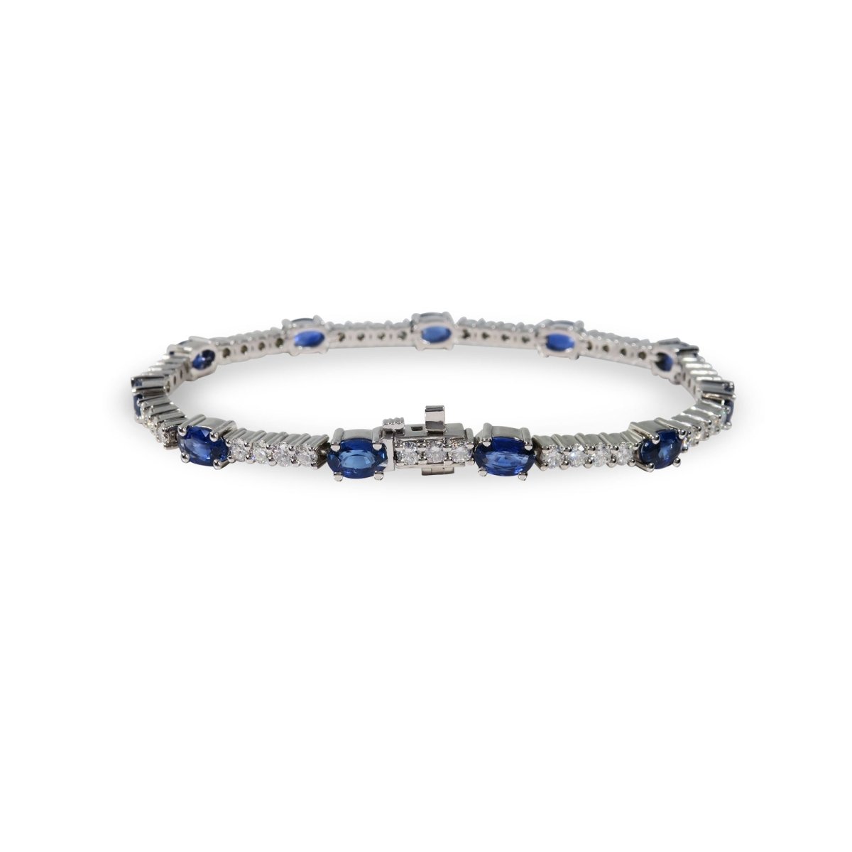 OVAL BLUE SAPPHIRE DIAMOND TENNIS BRACELET - BRACELETS