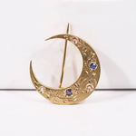 MOON BROOCH WITH SAPPHIRE IN 10K YELLOW GOLD - ESTATE & VINTAGE JEWELLERY