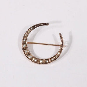 ANTIQUE 9CT MOON BROOCH WITH SEED PEARLS - ESTATE & VINTAGE JEWELLERY