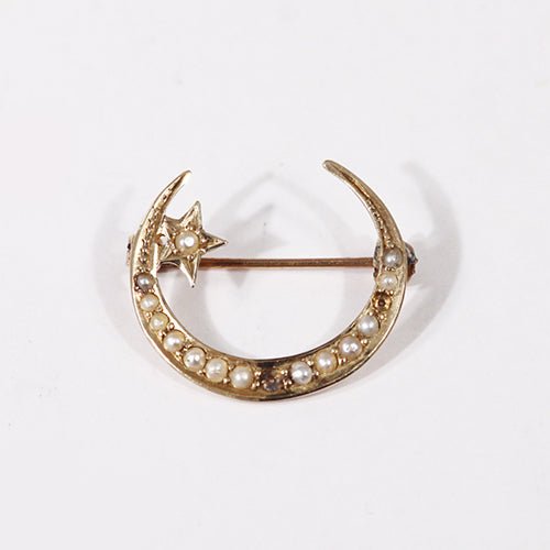 ANTIQUE 14K MOON STAR BROOCH - ESTATE & VINTAGE JEWELLERY