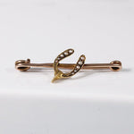 14K ANTIQUE WISH BONE BROOCH WITH SEED PEARLS - ESTATE & VINTAGE JEWELLERY