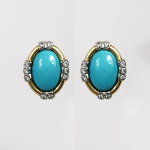 14K TWO TONE TURQUOISE EARRING - ESTATE & VINTAGE JEWELLERY