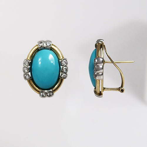 14K TWO TONE TURQUOISE EARRING - ESTATE & VINTAGE JEWELLERY