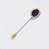 18K OVAL AMETHYST BROOCH WITH DIAMOND - ESTATE & VINTAGE JEWELLERY