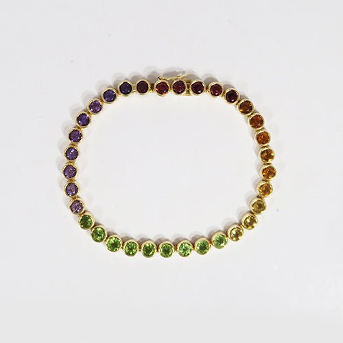 RAINBOW TENNIS BRACELET IN 18K YELLOW GOLD - ESTATE & VINTAGE JEWELLERY