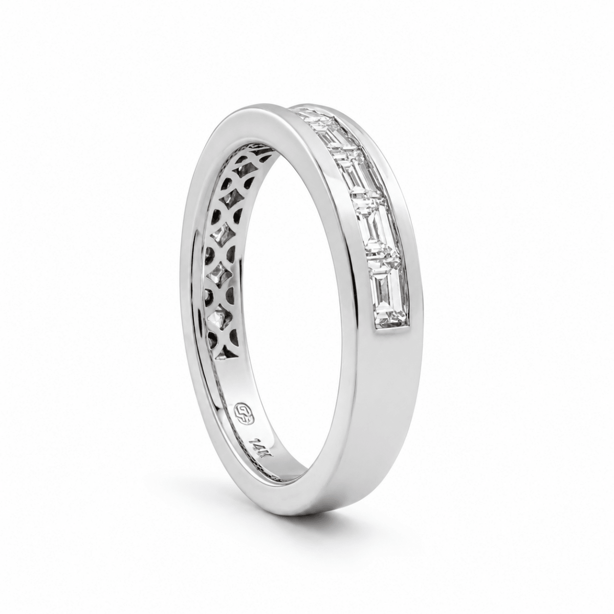 DECO WEDDING BAND IN WHITE GOLD WITH BAGUETTE DIAMONDS - ANNIVERSARY & CELEBRATION RINGS