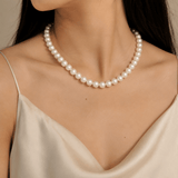 WHITE FRESHWATER PEARL NECKLACE WITH 14K YELLOW GOLD ROPE TOGGLE CLASP -