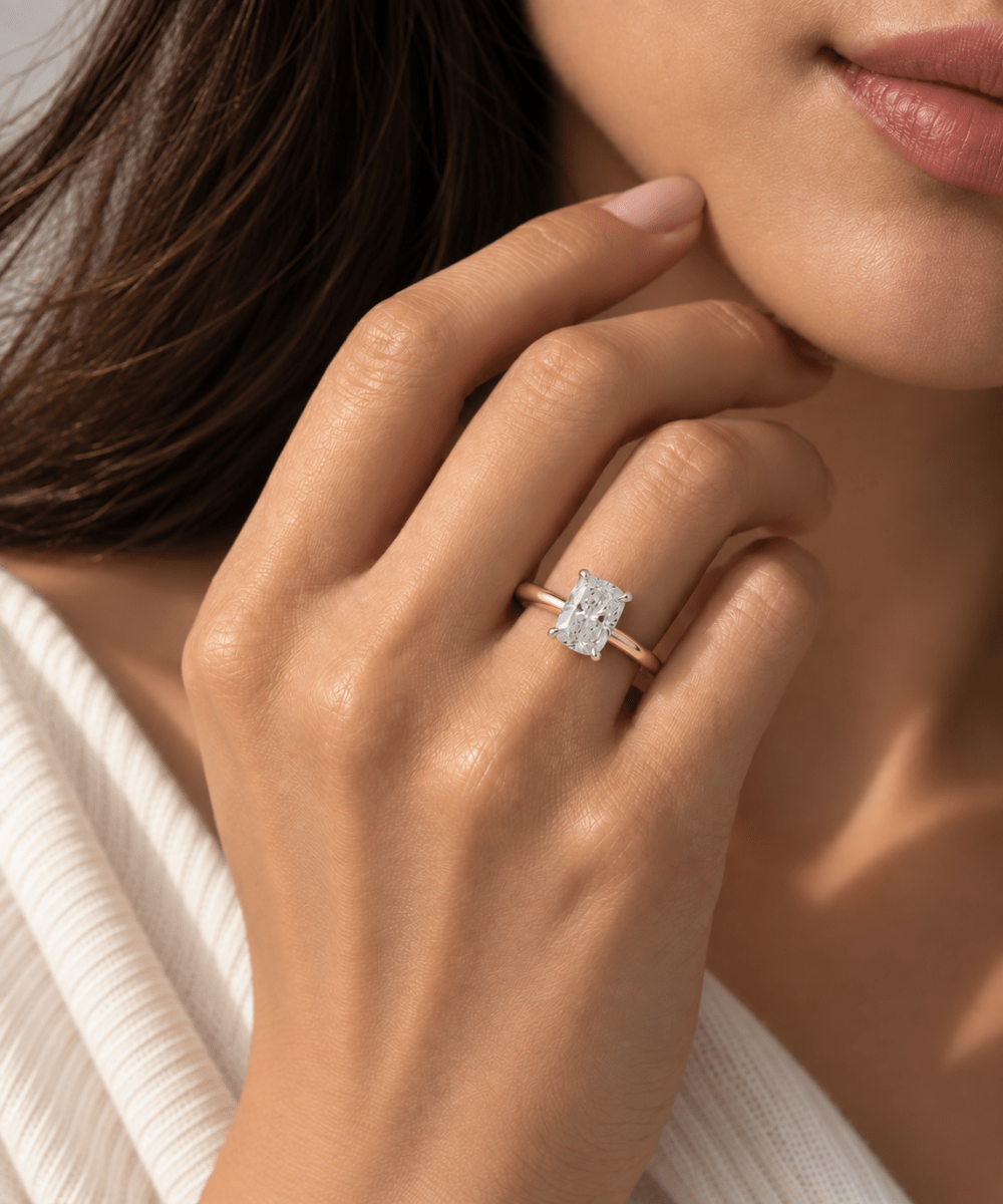 LAB GROWN CUSHION TWO TONED ENGAGEMENT RING - ALL ENGAGEMENT RINGS