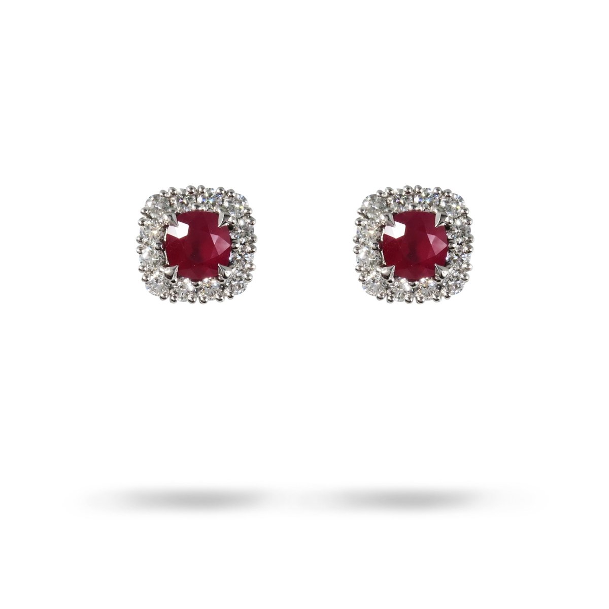 COUNTESS RUBY DIAMOND HALO EARRING IN PLATINUM - 