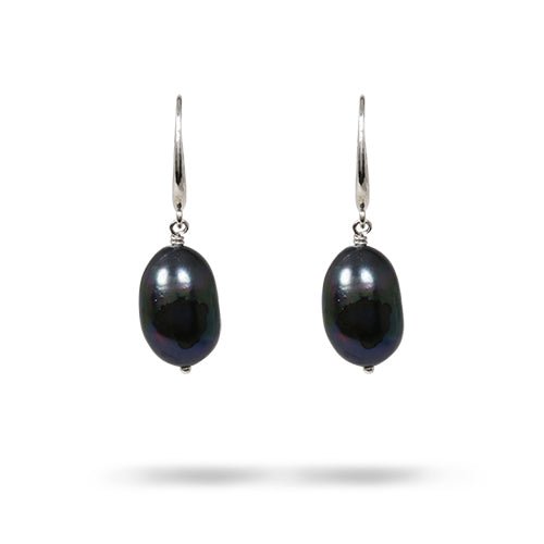 BLACK BAROQUE FRESHWATER PEARL DROP EARRINGS WITH WHITE GOLD FRENCH CLIP - EARRINGS