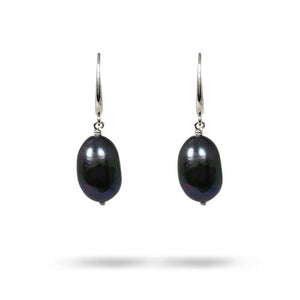 BLACK BAROQUE FRESHWATER PEARL DROP EARRINGS WITH WHITE GOLD FRENCH CLIP - EARRINGS