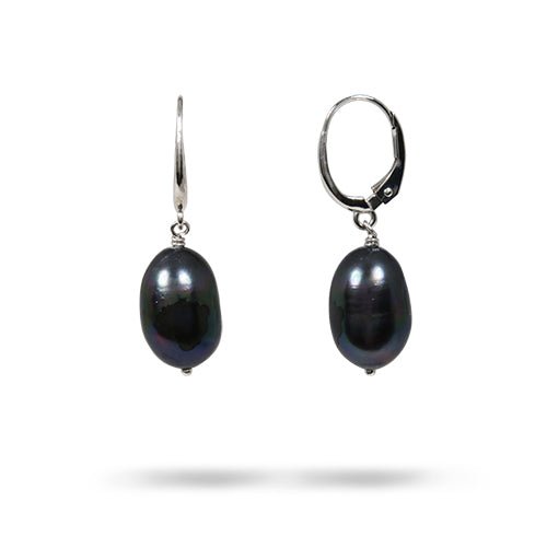 BLACK BAROQUE FRESHWATER PEARL DROP EARRINGS WITH WHITE GOLD FRENCH CLIP - EARRINGS