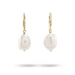 WHITE BAROQUE FRESHWATER PEARL EARRINGS WITH YELLOW GOLD FRENCH CLIP - EARRINGS