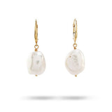 WHITE BAROQUE FRESHWATER PEARL EARRINGS WITH YELLOW GOLD FRENCH CLIP - EARRINGS