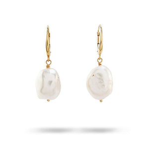 WHITE BAROQUE FRESHWATER PEARL EARRINGS WITH YELLOW GOLD FRENCH CLIP - EARRINGS