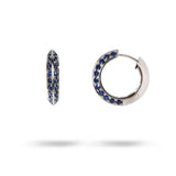 KNIFE EDGE HUGGIE EARRING IN WHITE GOLD WITH BLUE SAPPHIRE - EARRINGS