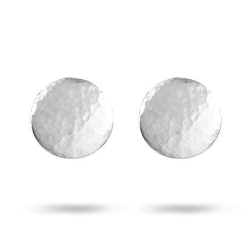 MATTE HAMMERED DISC STUD EARRINGS IN STERLING SILVER - EARRINGS