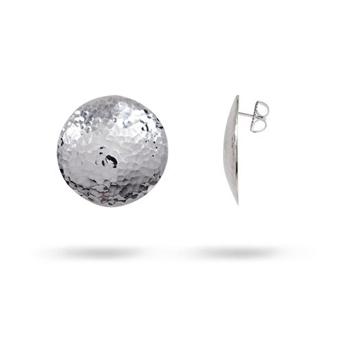 LARGE HAMMERED DISC STUD EARRINGS IN STERLING SILVER - EARRINGS