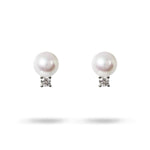 PEARL AND DIAMOND STUD IN WHITE GOLD - 