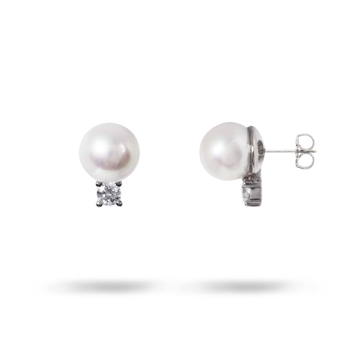 PEARL AND DIAMOND STUD IN WHITE GOLD - 