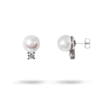 PEARL AND DIAMOND STUD IN WHITE GOLD - 