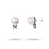 PEARL AND DIAMOND STUD IN WHITE GOLD - 