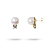 PEARL AND DIAMOND STUD IN YELLOW GOLD - 