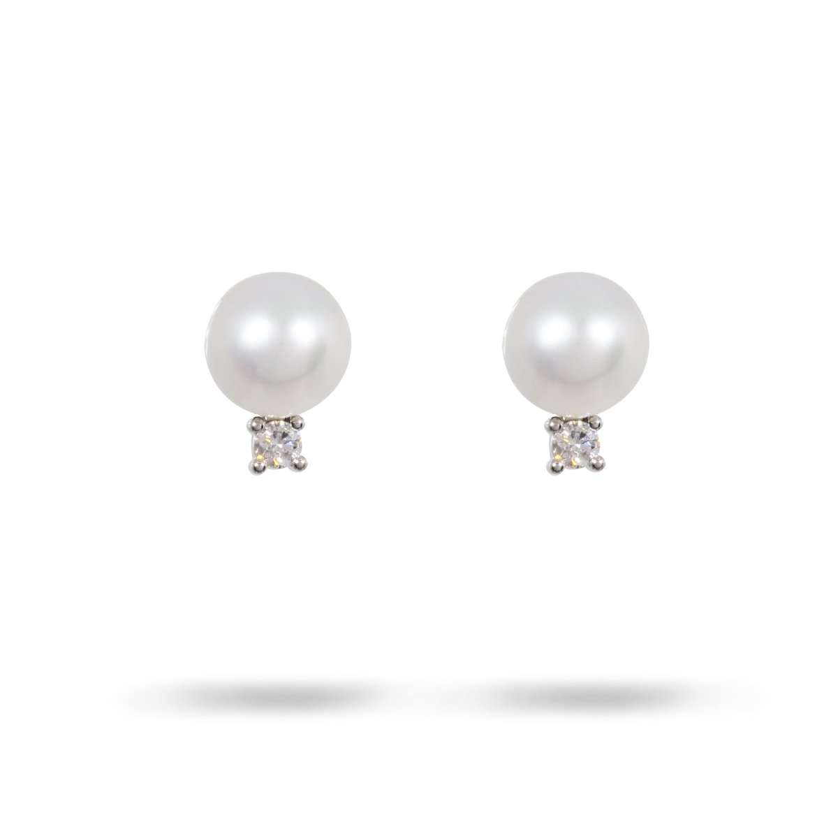 PEARL AND DIAMOND STUD IN WHITE GOLD - EARRINGS