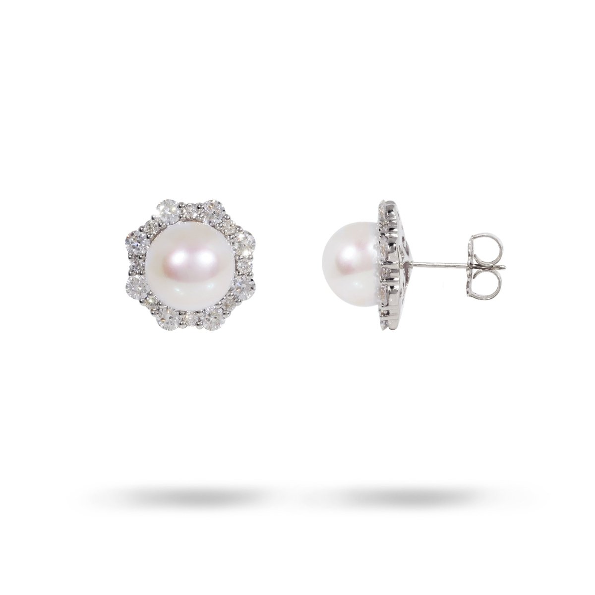 FRESH WATER PEARL HALO STUD IN WHITE GOLD - 