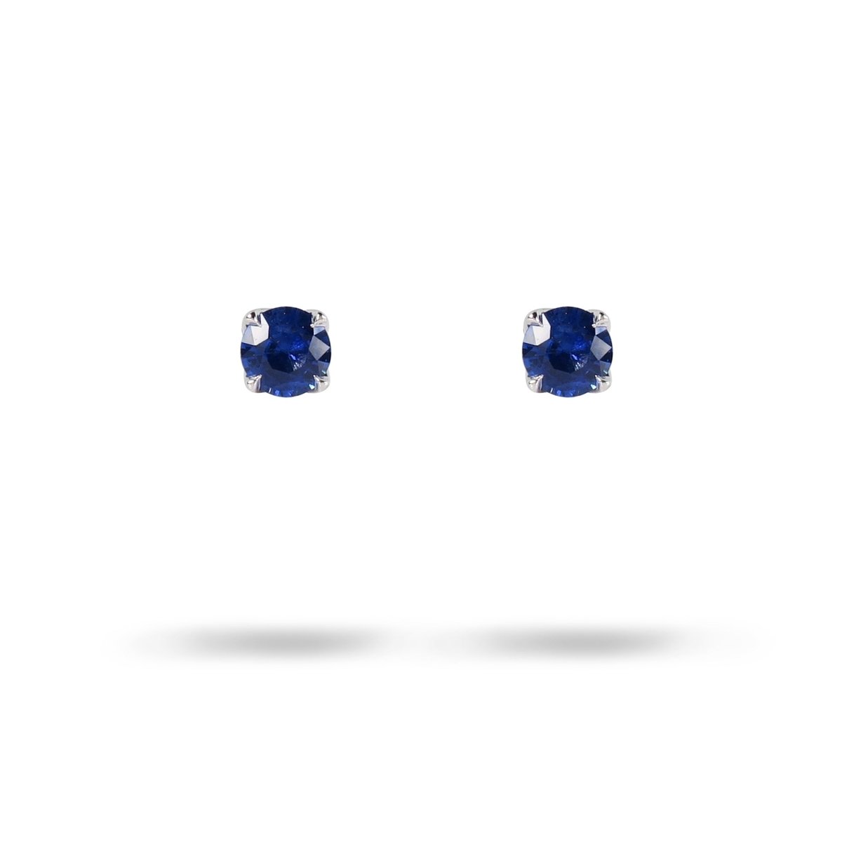 BLOSSOM STUD WITH ROUND BLUE SAPPHIRE IN 14K WHITE GOLD - 